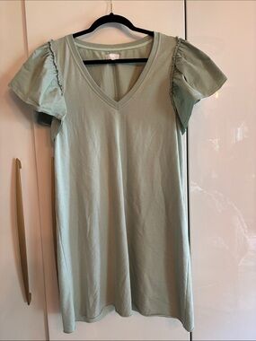 sundays Light Sage V-Neck Flutter Sleeve Mini Dress